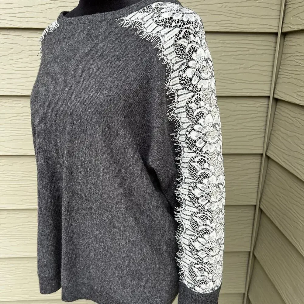 J. Crew grey sweater with lace long sleeves, women's size S